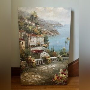 Coastal Terrace Original Oil painting Canvas Wall Art